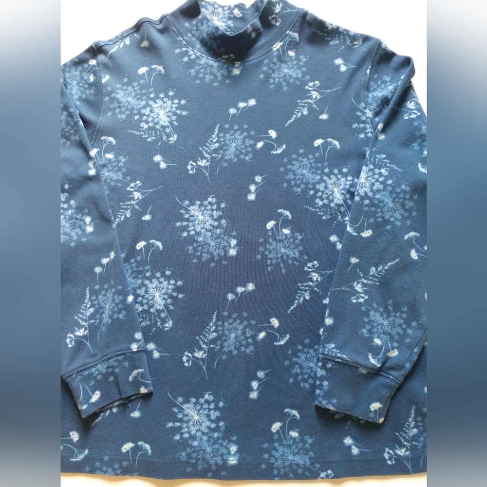 Lands' End Navy Print Mock Turtleneck 1X (Sz 16W-18W)